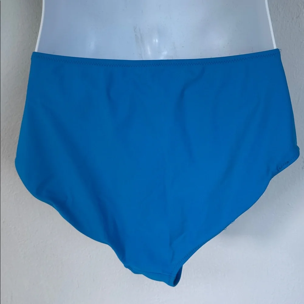 Blue asymmetrical strappy stripe print high waist two piece swimsuit size XL